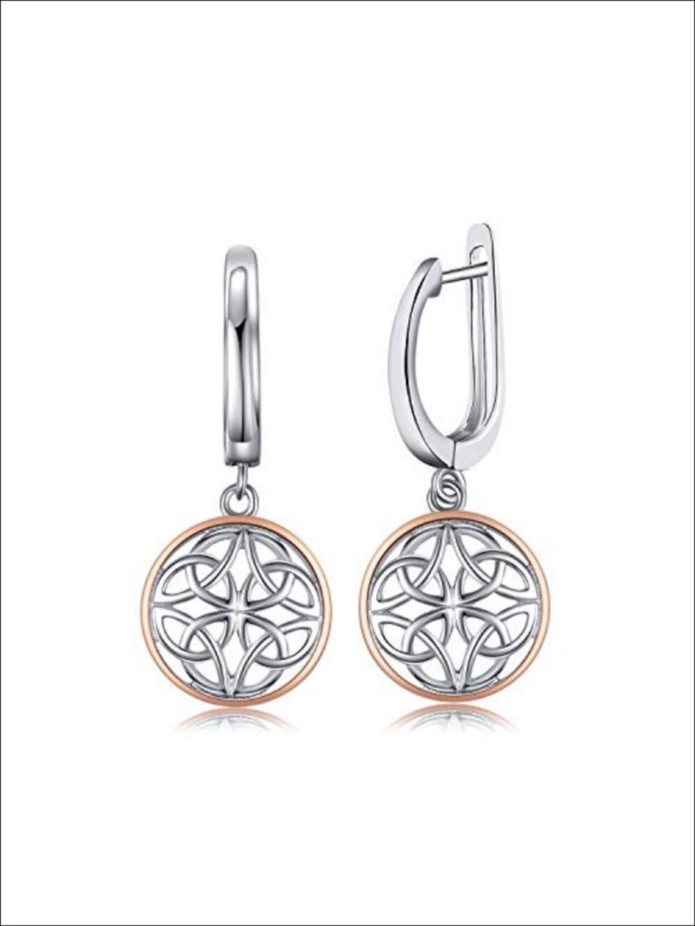 14k Rose Gold Plated 925 Sterling Silver Celtic Knot Dangle Hoop Earrings